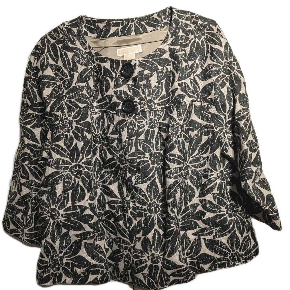 MICHAEL Michael Kors Jacket Women 2X Floral 100% Linen 3/4 Sleeve Lined NWT